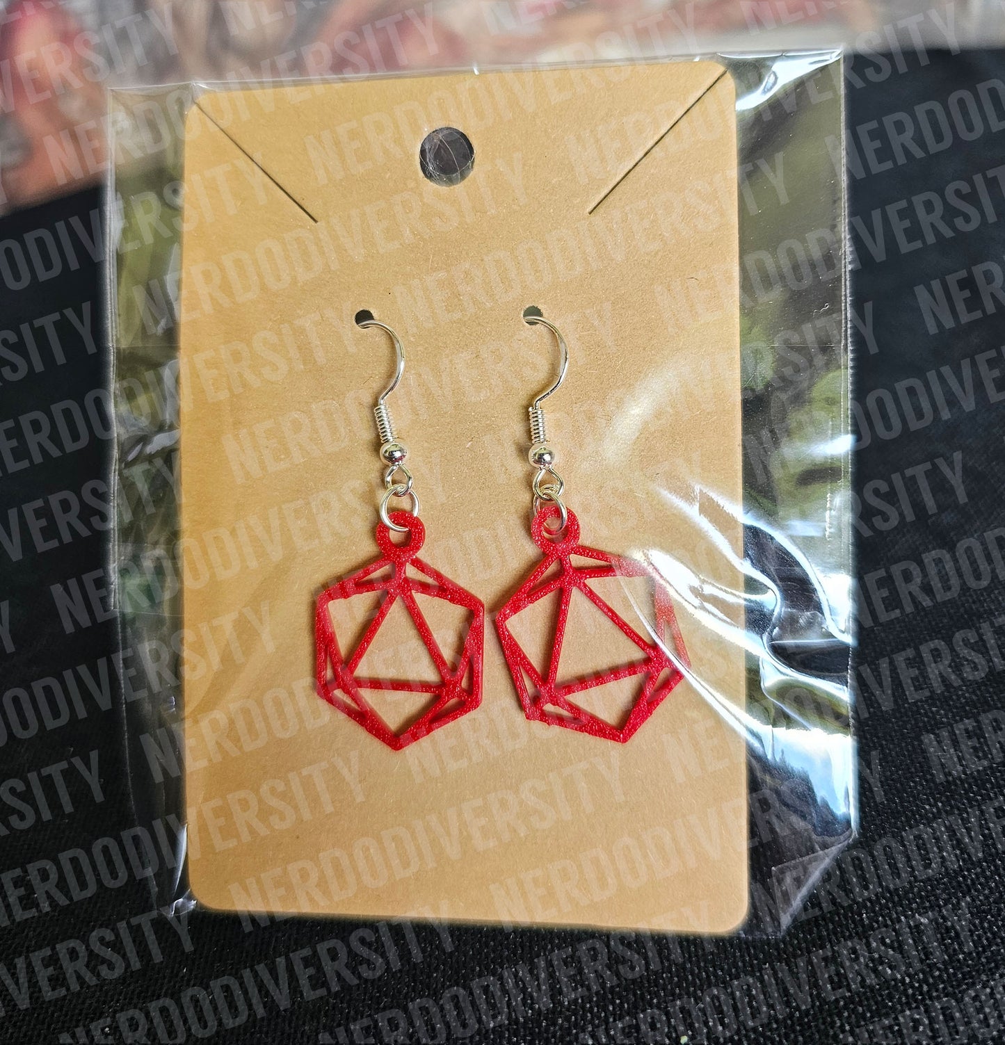 D20 Earrings, Red with Sterling Silver, Nickel-Free Hooks