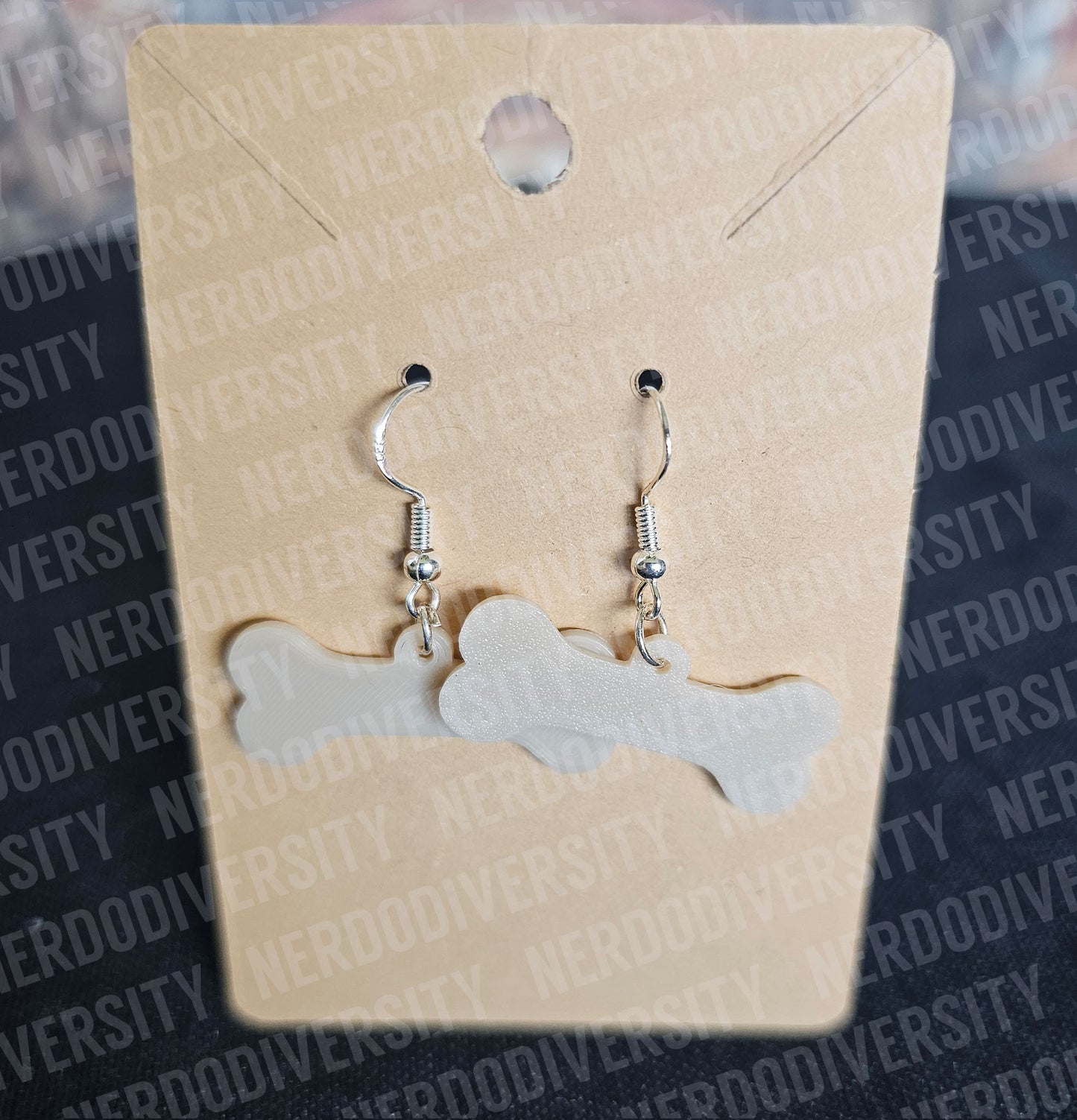 Dog Bone Earrings, Bone White with Sterling Silver, Nickel-Free Hooks