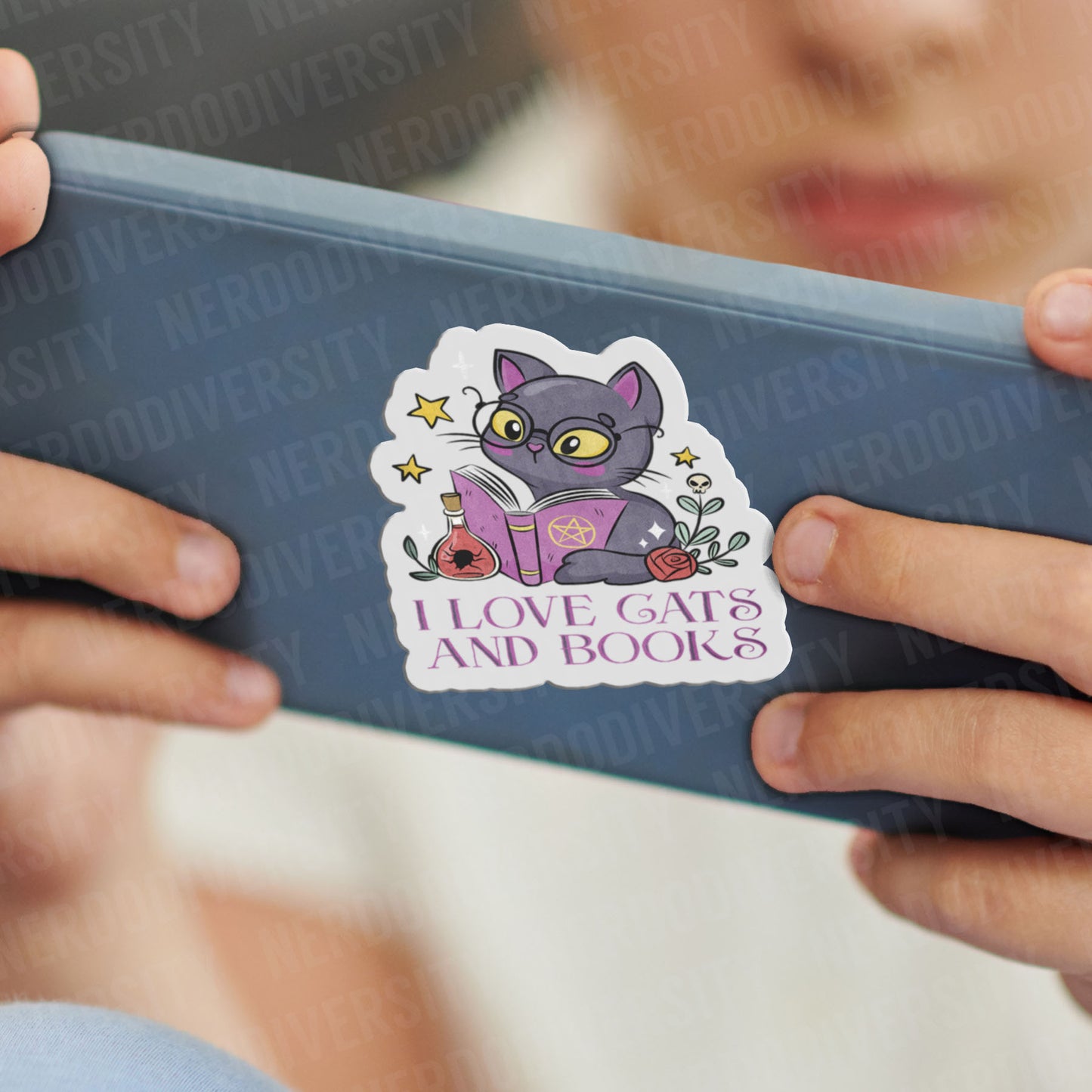 "I Love Cats & Books" Sticker