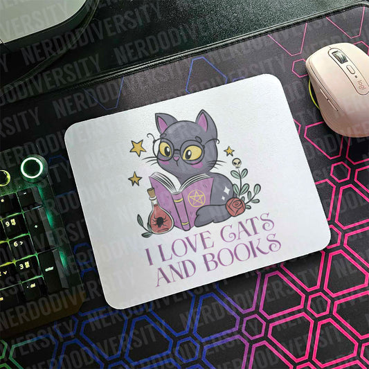 "I Love Cats & Books" Mouse Pad