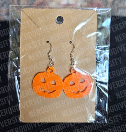 Jack-o-lantern Earrings, Orange with Sterling Silver, Nickel-Free Hooks