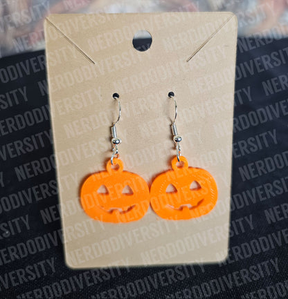 Jack-o-lantern Earrings, Orange with Sterling Silver, Nickel-Free Hooks