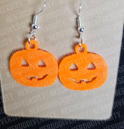 Jack-o-lantern Earrings, Orange with Sterling Silver, Nickel-Free Hooks