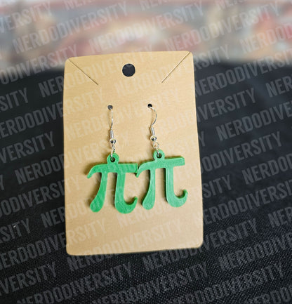 Pi Earrings, Green with Sterling Silver, Nickel-Free Hooks