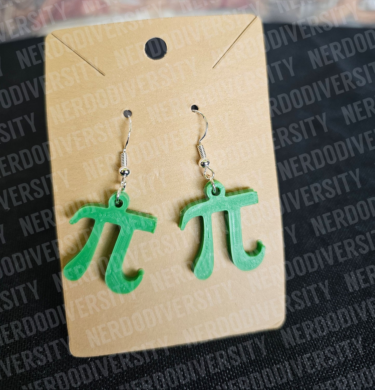 Pi Earrings, Green with Sterling Silver, Nickel-Free Hooks