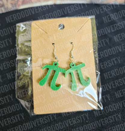 Pi Earrings, Green with Sterling Silver, Nickel-Free Hooks