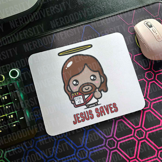 "Jesus Saves with CTRL+S" Mouse Pad