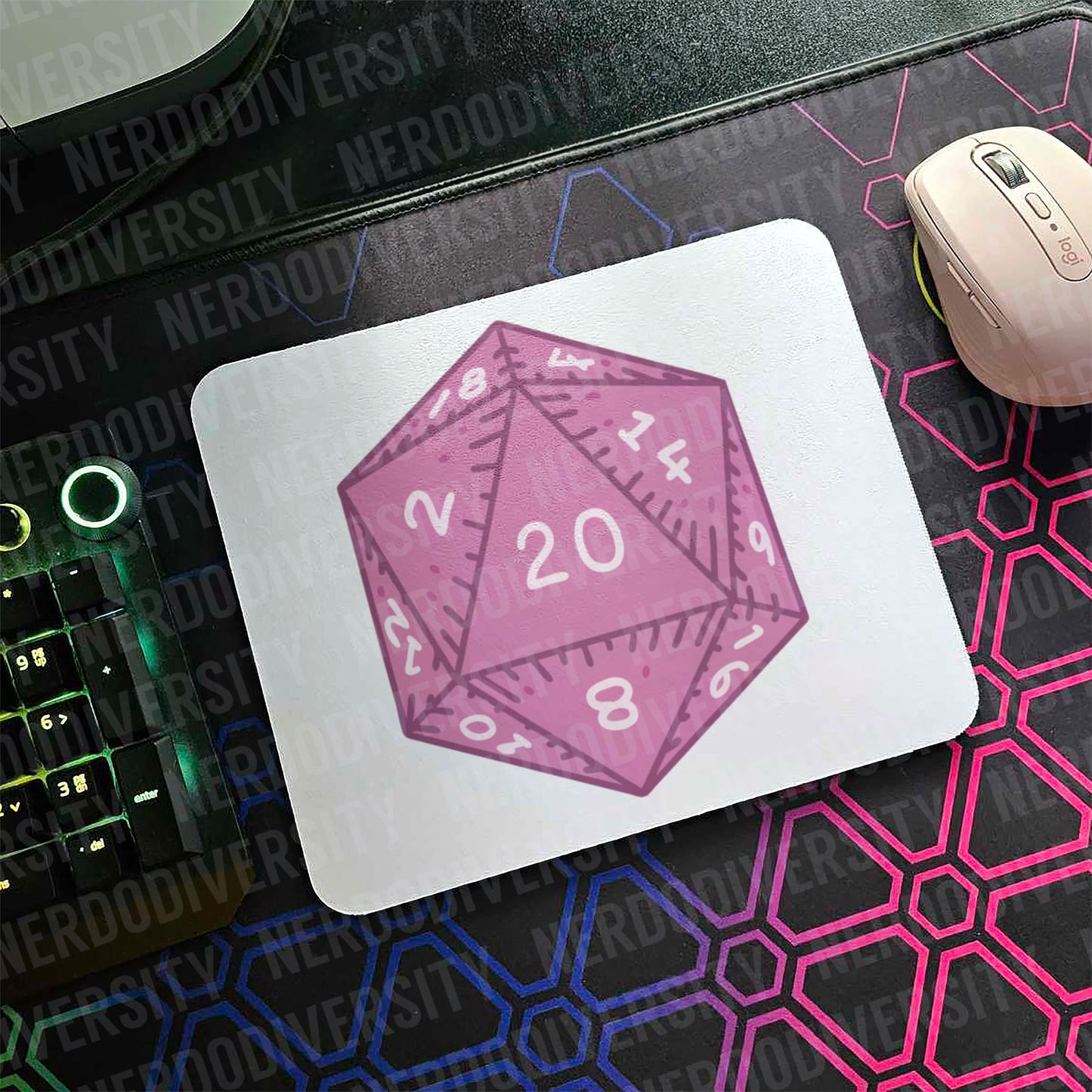 "D20 (Pink)" Mouse Pad