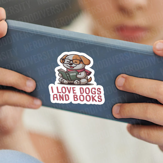 "I Love Dogs & Books" Sticker