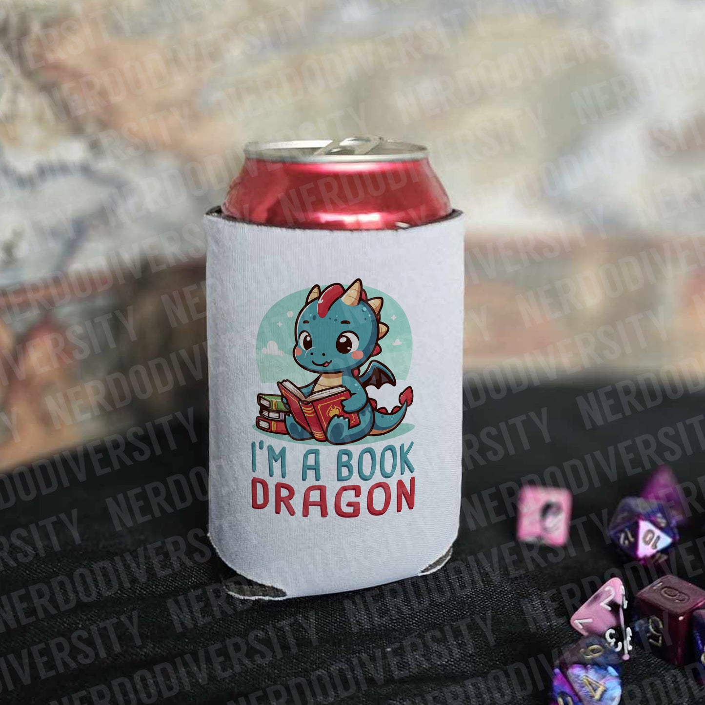 "I'm a Book Dragon" Can Cooler