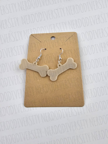 Dog Bone Earrings, Bone White with Sterling Silver, Nickel-Free Hooks